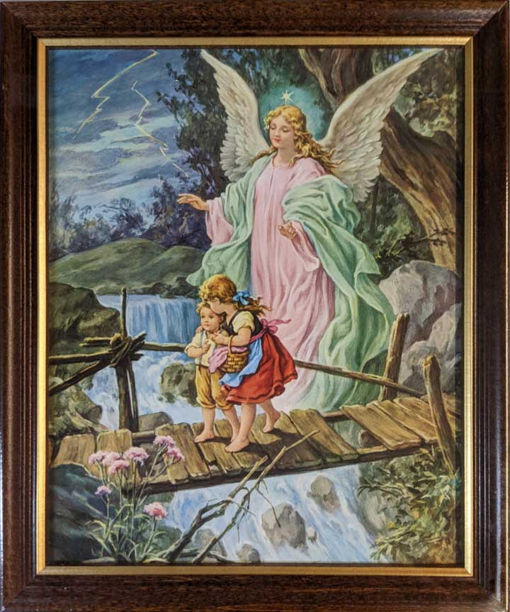 Guardian Angel with Young Children 11 x 9 Framed Picture