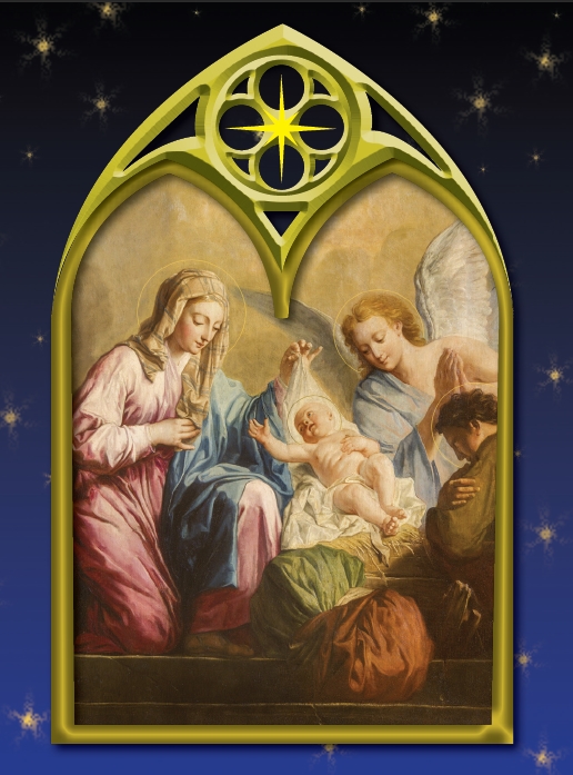 Gilded Frame Nativity Christmas Greeting Card