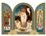Resurrection of Christ with Angels - Gold Foil Wooden Tryptich