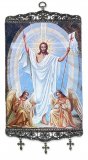 Resurrection Tapestry Banner with Hanging Metal Crosses