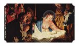 Nativity Scene with Shepherds Laminated Holy Card