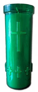 6 Day Green Plastic with Cross Paraffin Devotional Candle