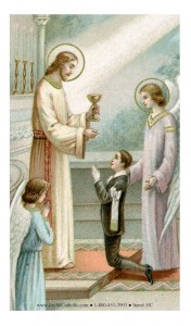 Jesus Giving Communion to a Boy Holy Card Laminated