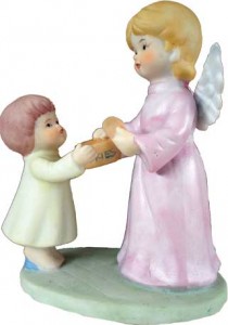 Angel Offering Cookie to Young Child Figure