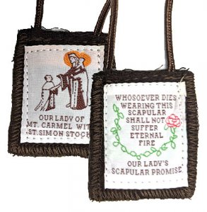 100% Wool Brown Scapular with Color Picture