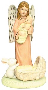 Bisque Guardian Angel with Baby and Rabbit